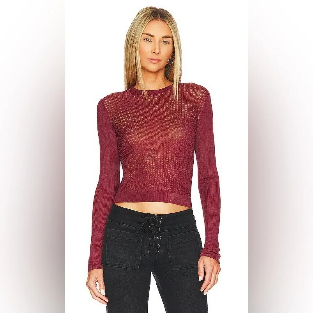 NWT Free People | H2O Crew Pullover Long Sleeve Maroon 100% Viscose Size XS